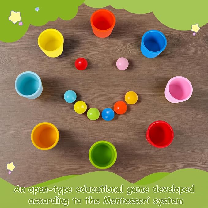 Rainbow Balls in Cups Toddler Montessori Toys (8 Balls, 1.4 in) - Image 4
