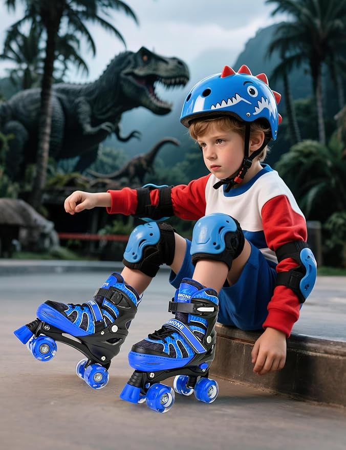 NEMONE Mermaid 4 Size Adjustable Light up Roller Skates for Girls, Purple Blue Skates for Toddlers, Beginner Kids Butterfly Roller Skates Indoor Outdoor