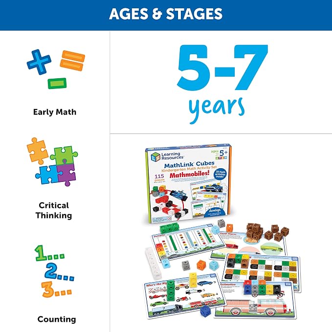 Learning Resources MathLink Cubes Kindergarten Math Activity Set: Mathmobiles 115 Pieces, Ages 5 and Up Kindergarten STEM Activities, Math Activity Set and Games for Kids - Image 6