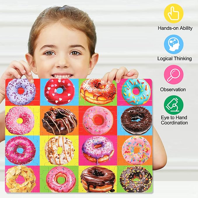 LELEMON Puzzles for Kids Ages 4-8 Donuts Jigsaw Puzzle for Kids Boys Girls Doughnut Puzzls Children Learning Educational Puzzes Portable Box Pack Toys - Image 5