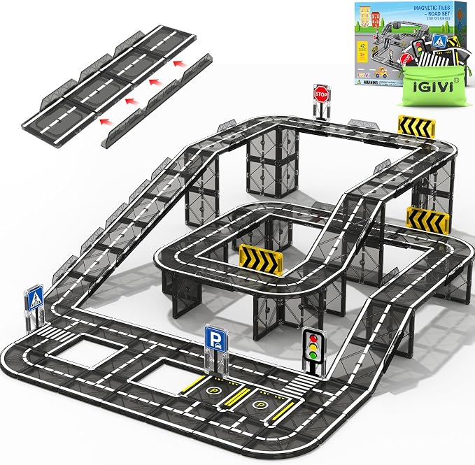 Magnetic Tiles Road & Rail Clamp Pack, Construction Toys for Kids Age 3+ by IGIVI-MagneticToys