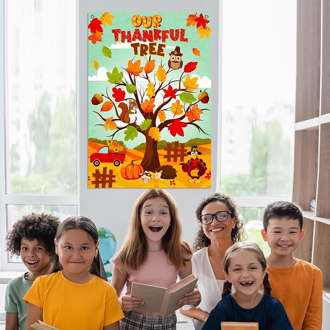 Cinrobiye Fall Tree Bulletin Board Felt Craft Kit, 41 Pcs Thanksgiving Maple Leaves Activity Set with Large Tree Poster, Gratitude Writing Wall Decor for Autumn Classroom, Home, Party Supplies - Image 7