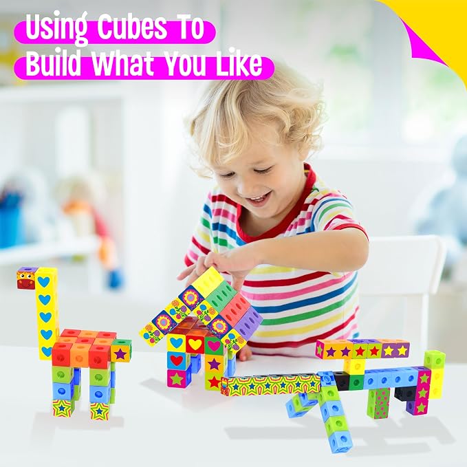 100 Math Linking Cubes, Math Cubes with 320 Reusable Stickers Manipulative Geometric Shapes Connecting and Counting Snap Blocks for Early Math & Construction, Educational Toy for Preschool, Homeschool - Image 6