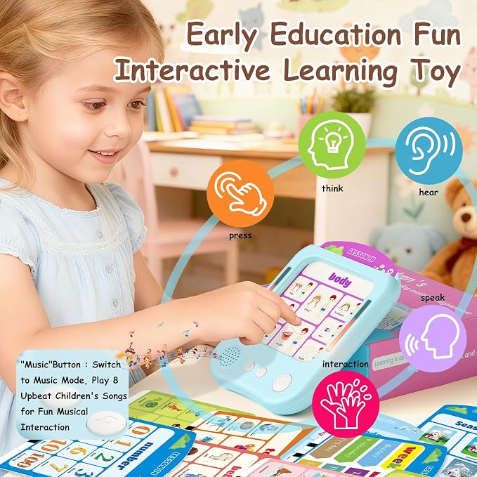 Interactive Educational Learning Tablet Toy for Kids,Screen-Free Phonics Learning Toy with 30 Flash Cards for Alphabets, Numbers, Words, Animals, Learn to Read for Boys Girls 3-5 Years Old, Blue - Image 6