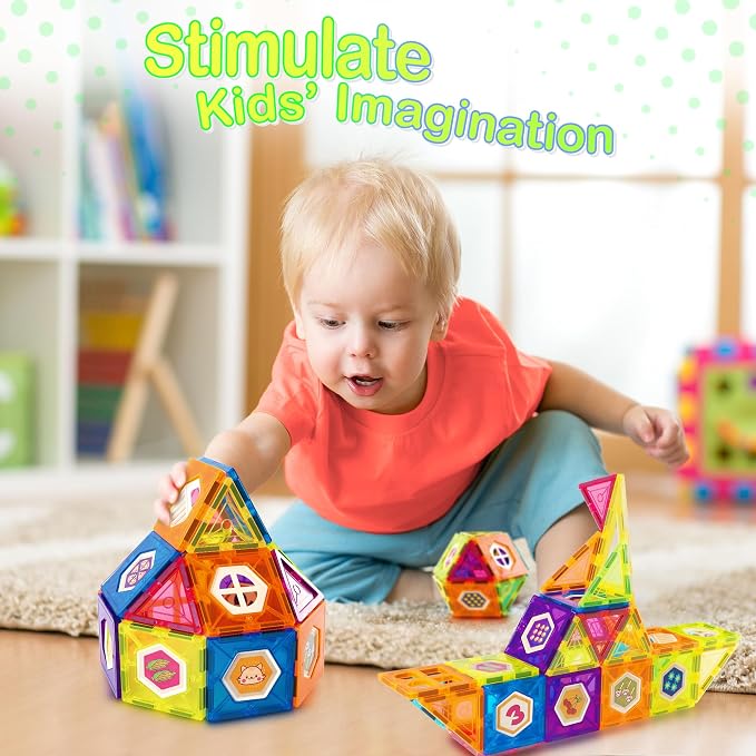 Contixo ST4 Magnetic Tiles - 112 PCs 3D Building Blocks STEM Construction Creativity, Imagination, Recreational, Educational Building Toys for Kids Children Toddler Ages 4-8, Boys and Girls Age 3-5 - Image 6