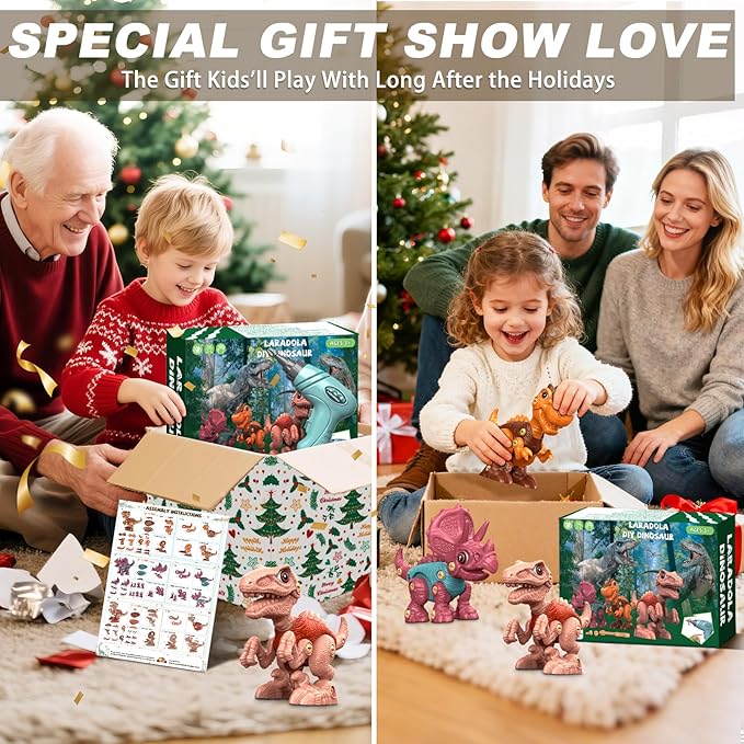 Laradola Dinosaur Toys for Kids Aged 3 4 5 6 7 8 Year Old, Kid Boys Girls, Take Apart STEM Construction Building with Electric Drill, Party Christmas Birthday Gifts Blush Pink RS009-2