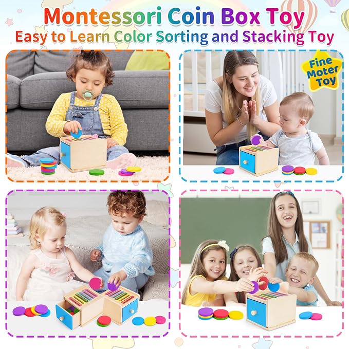 FCSONU Toddlers Montessori Coin Box Toys for 1 2 3 Year Old Boys Girls Baby - Image 6