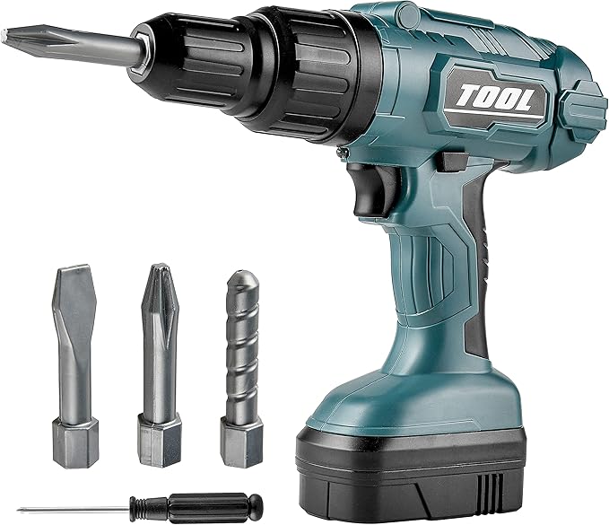 Toy Choi's Toy Drill Set for Kids - Electric Pretend Play Tool with Realistic Sound & Action, Construction Toy Tools for Ages 3-5 with Toddler Drill Screw Set (Green)