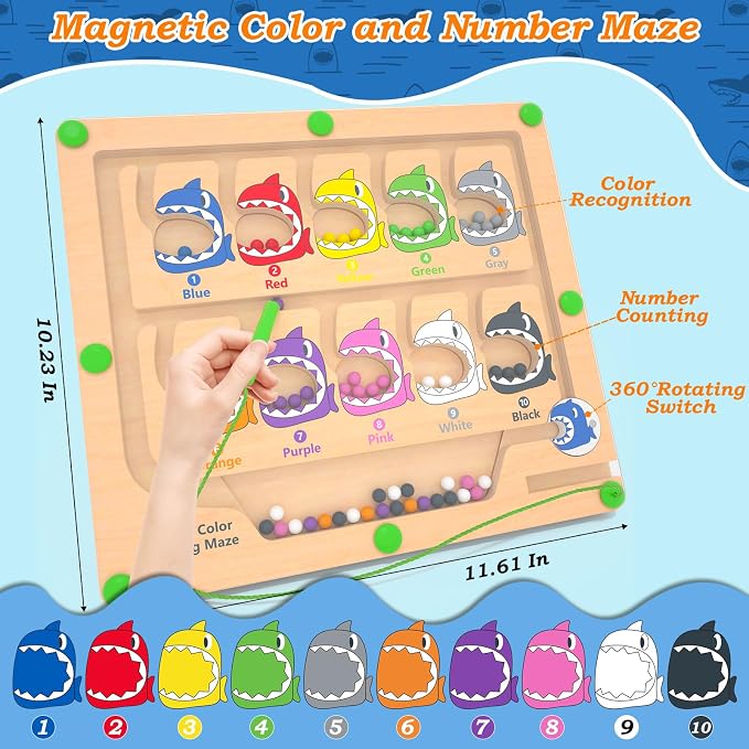 Magnetic Color & Number Maze Counting Matching Toy with Shark Eating - Image 4