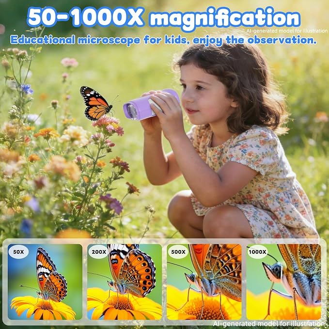 1000X Handheld Microscope for Kids: Pocket Digital Microscope with 2.0''IPS Screen&Photo/Video - Portable Edu Science Kits for Girls Boys - STEM Toys Birthday Gifts Ages 3-6 6-12(Purple) - Image 3