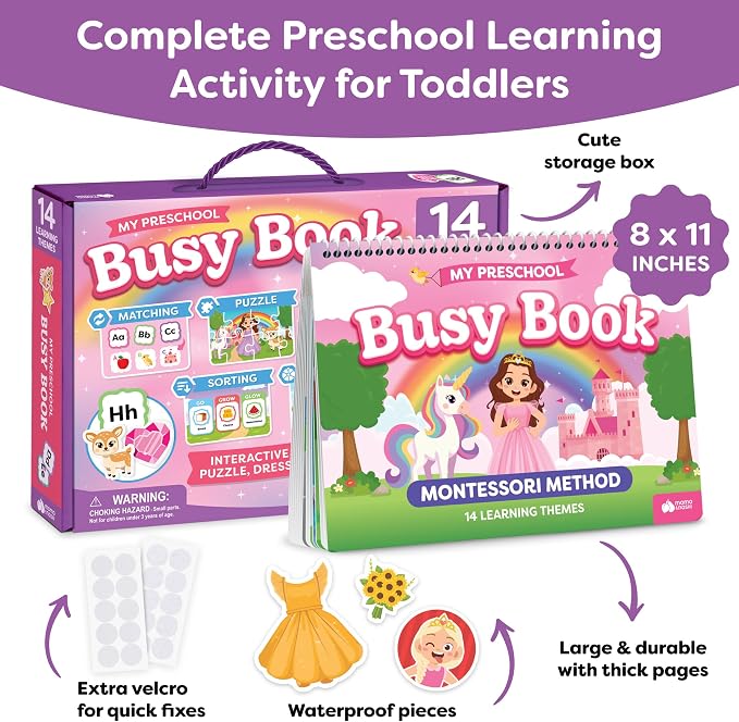 3 Year Old Girl Gifts - Montessori Busy Book For Toddlers 3-5, 4 Year Old Girl Birthday Gifts, Princess Dress Up Unicorn Toys for Girls - Preschool Learning Activities, Toddler Travel Toys for Girls - Image 8