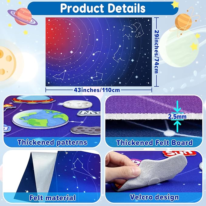 OKOOKO 41Pcs Felt Story Board Set, 43x29inch Solar System Felt Board Set - Image 2