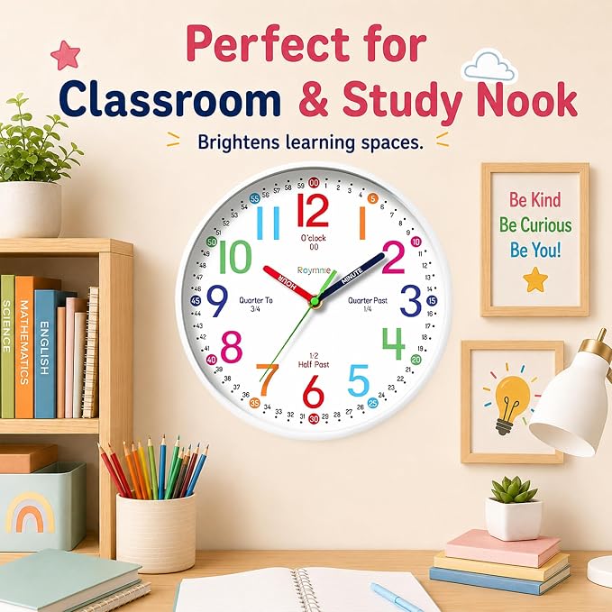 Roymnie Wall Clock 8" for Kids Learning Battery Operated Teaching Silent - Image 8