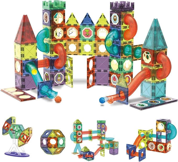 Contixo STEM Building Toys - 110 pcs Marble 3D Magnetic Run Tiles Learning Stacking Educational Building Blocks Set, Creativity Beyond Imagination, Inspirational, Recreational Toy for Kids by Contixo
