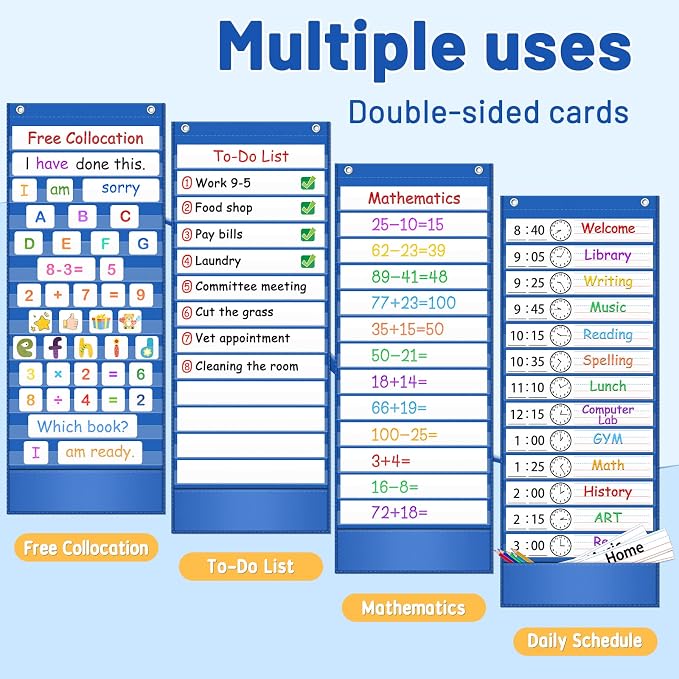 AKAYOK -13+1 Pocket Daily Schedule Pocket Chart, Ultra-Durable Visual Schedule for Kids -Pocket Chart for Classroom Office Home -Reusable Daily Schedule for Kids -Reversible Chart for Sentence Strips - Image 3