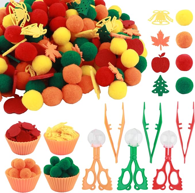 Apple Sensory Bin Filler, Fall Theme Gift,Trees, Leaves, Bells,Pom Poms, Counting Sorting Set,Toddler Toys, Fine Motor Toys Preschool Education Toys,for 3+ Years Old Kids, 294pcs. by Unknown