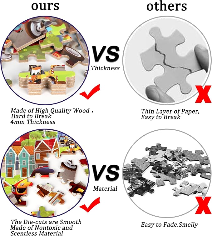 LELEMON Puzzles for Kids Ages 4-8 Transportation Vehicles Jigsaw Puzzles for Kids Boys Girls 100 Pieces Fire Truck Car Learning Educational Puzzles in a Metal Box - Image 3