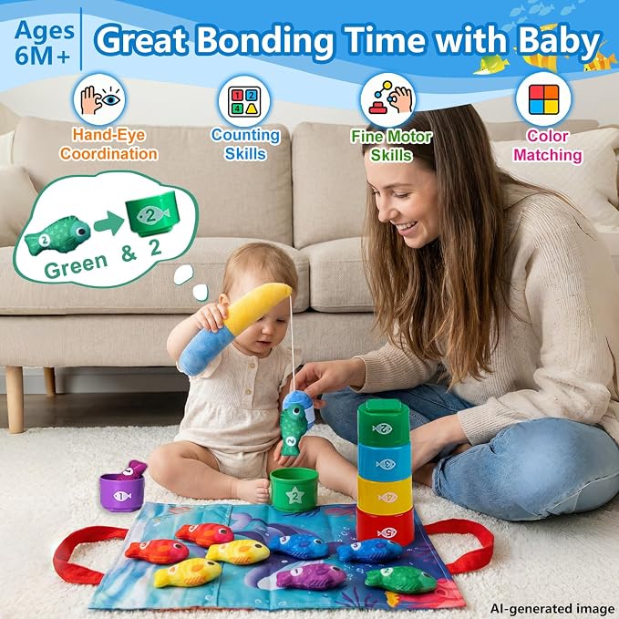 Montessori Fishing Toy for Toddler: 22Pcs Learning Set with Stacking Cups - Image 2