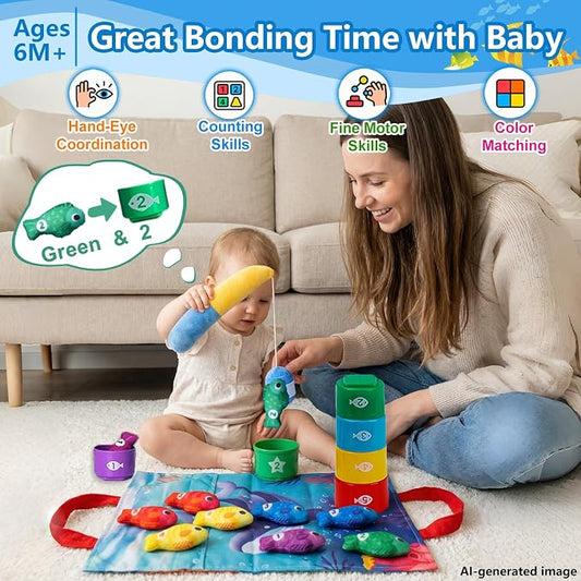 Montessori Fishing Toy for Toddler: 22Pcs Learning Set with Stacking Cups - Image 2