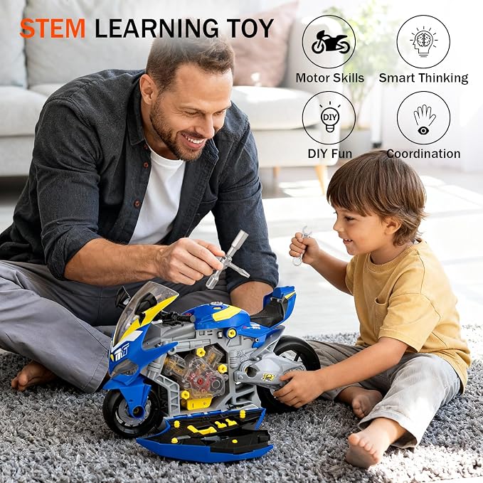 Take Apart Motorcycle Toy for Kids 3-5, Interactive Mechanic Repair Set - Image 2