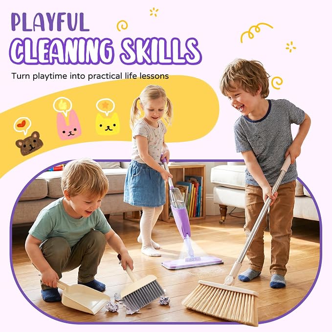 Kids Cleaning Toy Set,Purple Mini Spray Mop Montessori Toys Pretend Play Cleaning Tool for Toddlers with Spray Mop & Kids Broom Dustpan Set Cleaning Toys Gift for Toddlers Girls Boys Age 3+ - Image 4