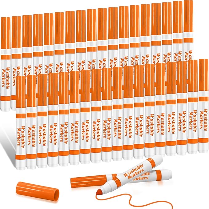 Janlaugh 36 Pcs Orange Washable Markers Bulk Coloring Broad Line Markers for Kids Conical Tip Drawing Pen for Christmas, School Supplies, Travel Art Baby Shower Gender Reveal Party Supplies, Ages 6+
