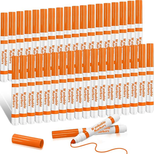 Janlaugh 36 Pcs Orange Washable Markers Bulk Coloring Broad Line Markers for Kids Conical Tip Drawing Pen for Christmas, School Supplies, Travel Art Baby Shower Gender Reveal Party Supplies, Ages 6+