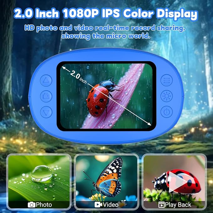 1000X Handheld Microscope for Kids: Pocket Digital Microscope with 2.0''IPS Screen&Photo/Video - Portable Edu Science Kits for Girls Boys - STEM Toys Birthday Gifts Ages 3-6 6-12(Blue) - Image 4