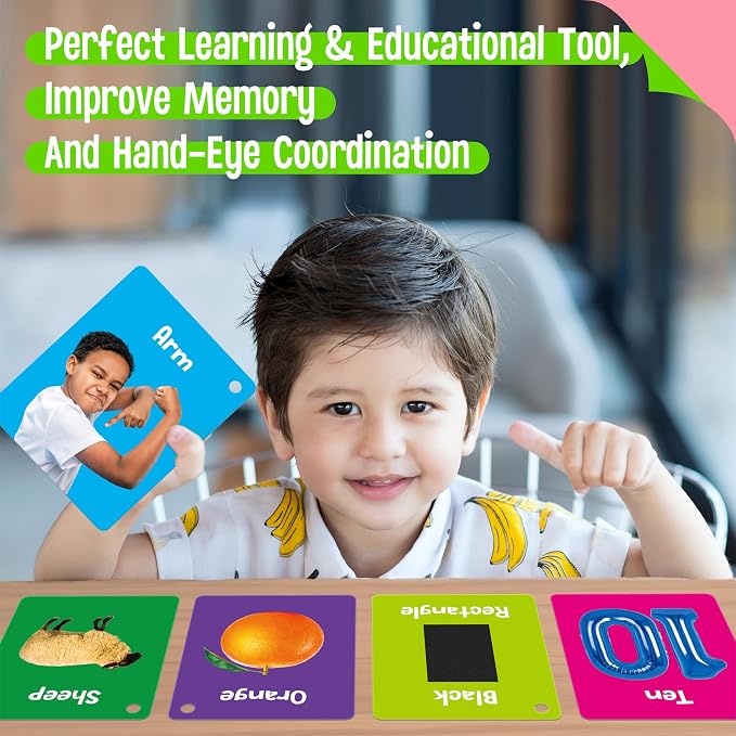 50 PCS Early Learning Flashcards, 7 in 1 Double Sided Cards- Alphabet, Numbers, Foods, Animals, Shapes, Colors with 2 Reclosable Rings, Learning Tool for Pre-K Kindergarten Toddlers - Image 5