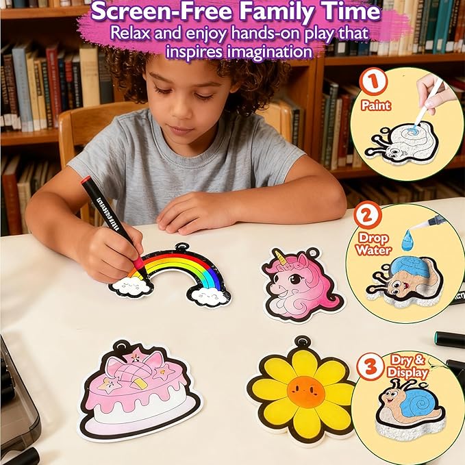 Aqua Puffs 3D Art Kit, Princess & Unicorn Crafts for Kids, DIY Foam Texture Painting & Inflate Activity – Easy, Mess-Free Creative Fun, Ideal Christmas Birthday Gifts for Girls Boys Age 4 5 6 7 8 9 10