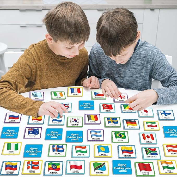 gisgfim 100 PCS Memory Matching Game Flags of The World Concentration Memory Card for Kids and Adults Learning Educational A Fun & Fast Countries of The World Matching Games - Image 4
