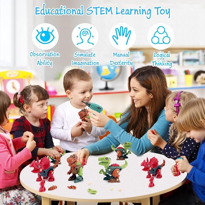 FREE TO FLY Dinosaur Toys Gifts for 3 4 5 6 7 8 Year Old Boys: Stem Dinosaur Toy for Kids 3-5 Building Learning Eductional Take Apart Dino Toys with Electric Drill Birthday - Image 2