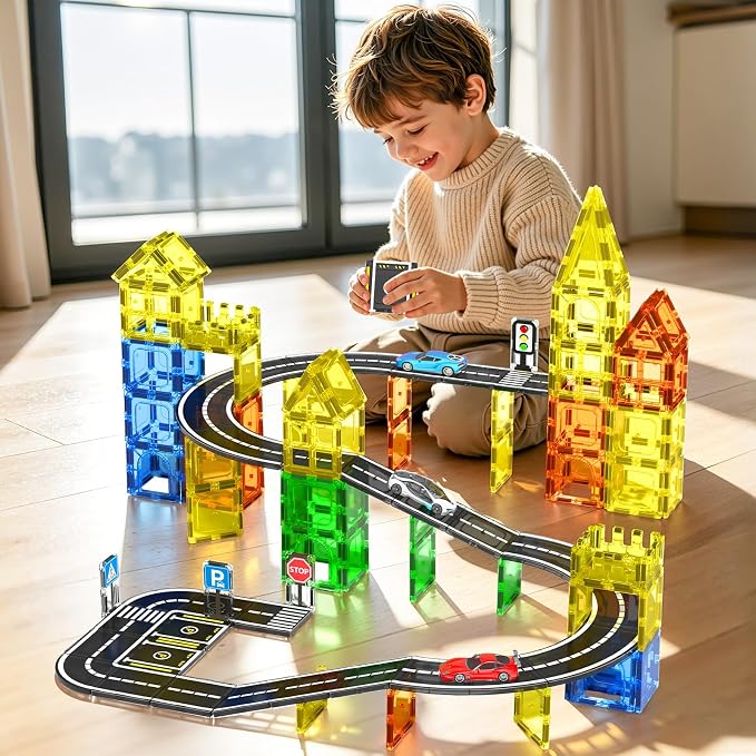 Magnetic Tiles Road Set, Roads Expansion Pack, Magnetic Blocks Building Toys for Toddler, Creative Montessori Toys for 3+ Year Old Boys & Girls, Ideal Gifts for Kids Ages 3-5 5-7 - Image 4