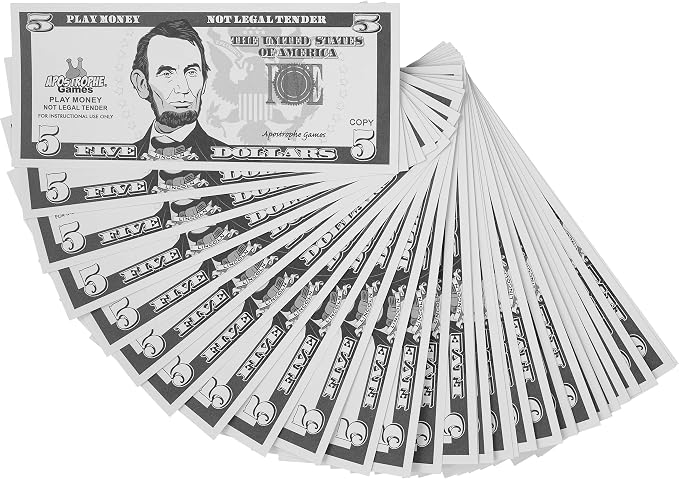 Play Money - 200Pcs $5 Bills Pretend Money for Kids, Banking Toy by ApostropheGames