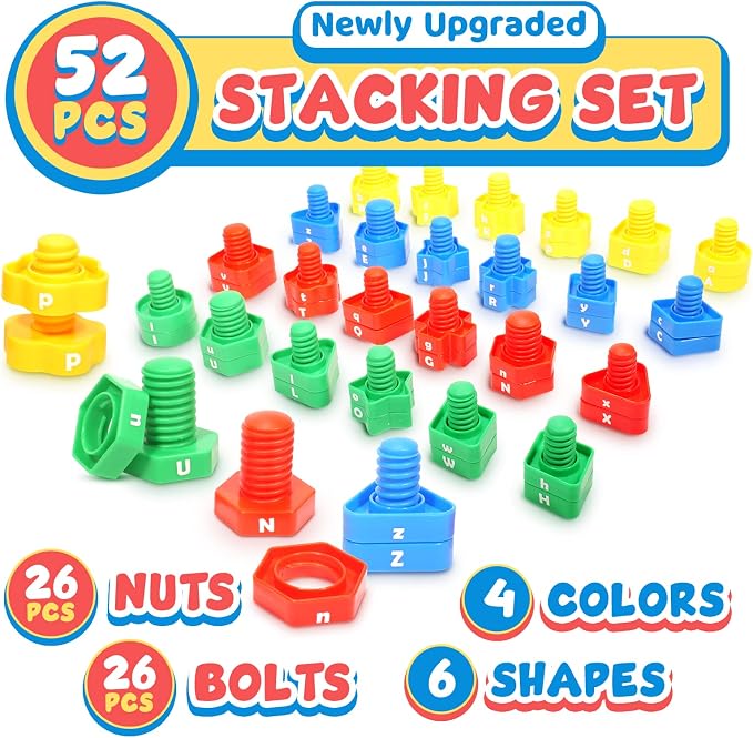 Letters Learning Matching Game | Preschool Toys Set for Toddlers | 26 Alphabet Learning Toys with 52 pcs Nuts and Bolts Sorting & Stacking Toys, ABC learning Educational Montessori Toy for Kids - Image 5