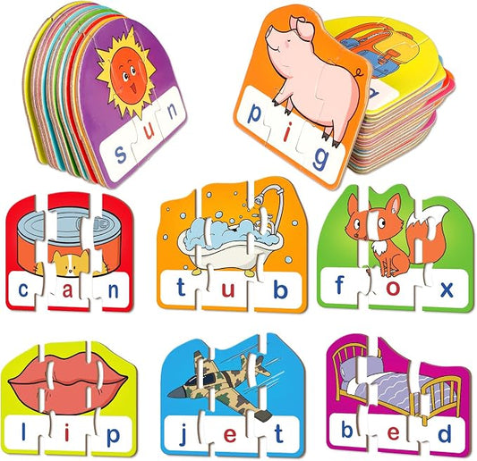 Kasfalci CVC Puzzle Cards for Kids,Back to School Supplies,Speech Therapy Toys for Toddlers,3 Alphabet Letter Word Puzzles,Learning Spelling Games,Preschool Kindergarten Classroom Must Haves by Kasfalci