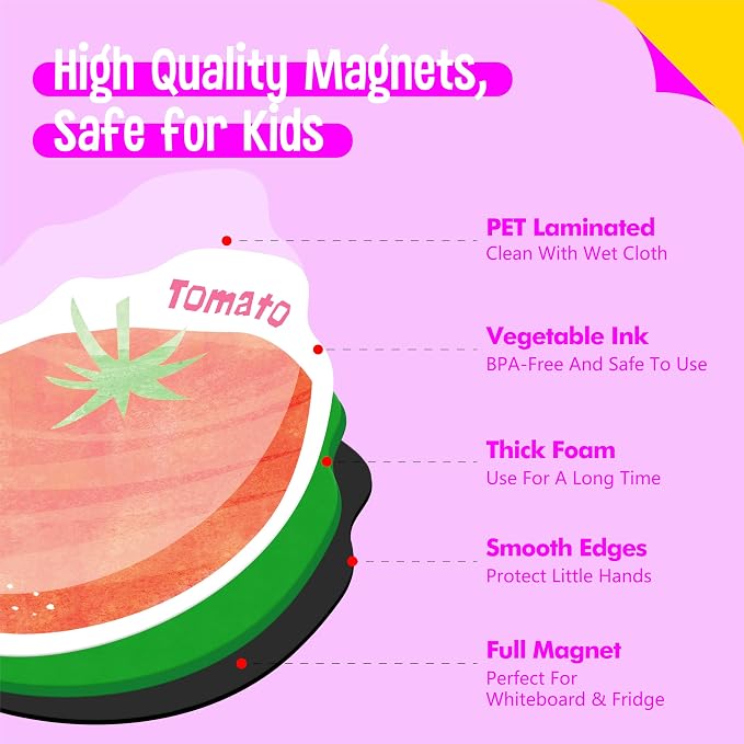 35 PCS Fruit & Vegetable Magnets, Adorable Magnetic Fruits Veggies Thick Foam Fridge Magnets Cute Educational Learning Toys for Toddles Kids - Image 3