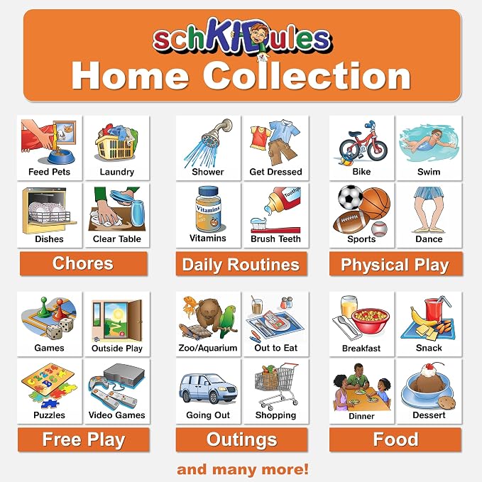 SchKIDules 93-Pc Magnet Set for Kids Visual Schedules (Home Collection) | Daily Routines, Chores, ADHD Help |72 Activity Icons + 21 Headings | Use on Any Magnetic Surface - Image 2