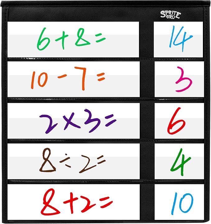 Black Tabletop Desktop Pocket Chart with Bonus 20X Dry Erase Cards. Double Sided and Self-Standing (13” X 12”) - Image 5