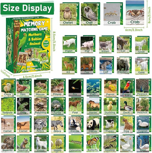 gisgfim 100 PCS Memory Matching Game Adult & Baby Animal Memory Games Educational Matching Game for Kids and Adults A Fun & Fast Animal Memories Games Toddlers Preschool Family Board Gift - Image 2