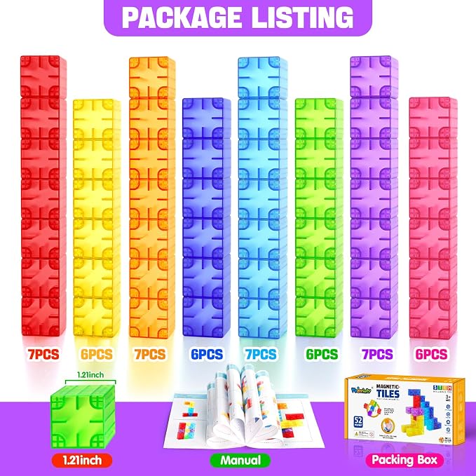 Feoxialy Magnetic Blocks 52pcs Translucent Magnetic Cubes Building Blocks - Image 8