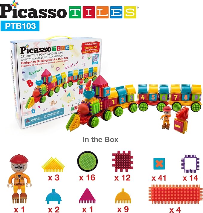Picasso Toys PTB103 Alphabet & Numerical Train 103pc Hedgehog Block Shape Blocks Building Tiles Set Construction Learning Toy Stacking Educational Block, Creativity Beyond Imagination, Inspirationa - Image 7