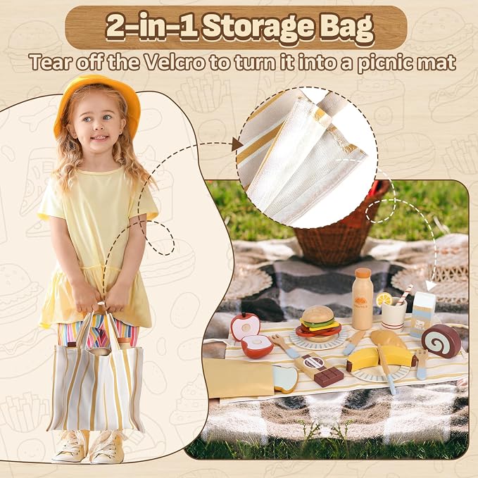 Lehoo Castle Wooden Play Food Set for Toddlers, Play Kitchen Accessories - Image 6