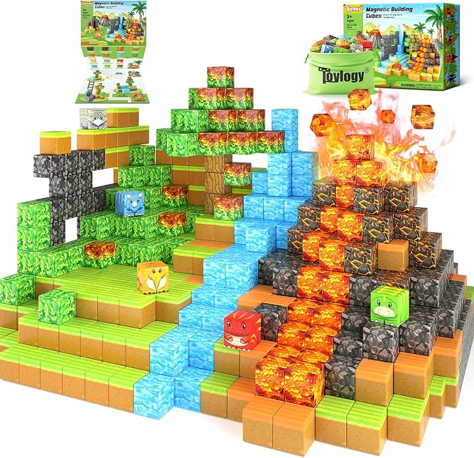 Dinosaur Toys Magnetic Blocks Volcano Edition - STEM Toys for Kids Age 3+ by Toylogy