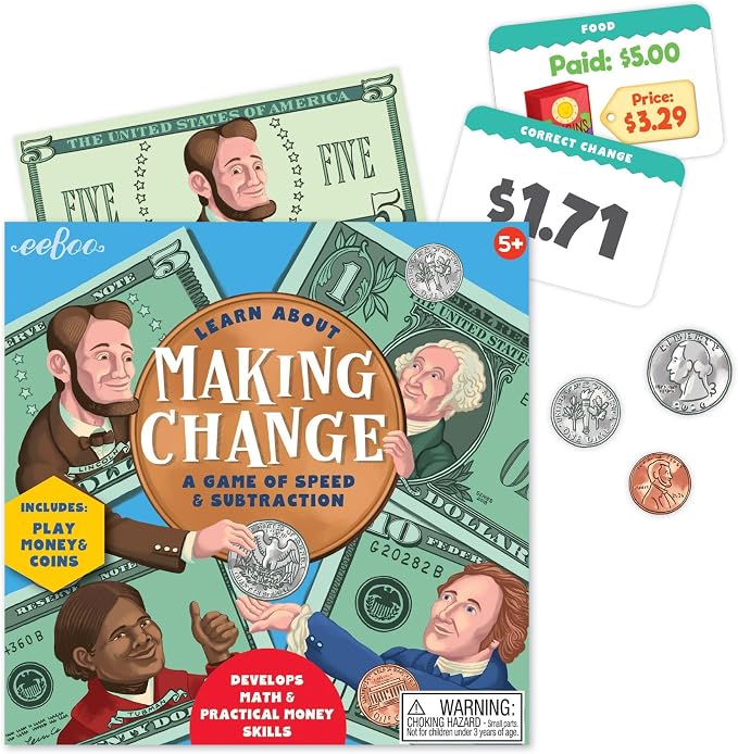 eeBoo Making Change Math Game with Play Money, Coins, Ages 5+, 2-4 Players - Image 2
