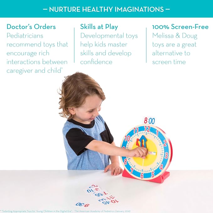Melissa & Doug Turn & Tell Wooden Clock - Educational Toy with 12+ Reversible Time Cards - Image 3