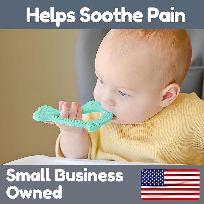 Dolphin Silicone Teether Toy with 8 Texture Zones, Easy Grip for Little Hands, Ages 3M+, Baby’s Aid (Aqua Mint)