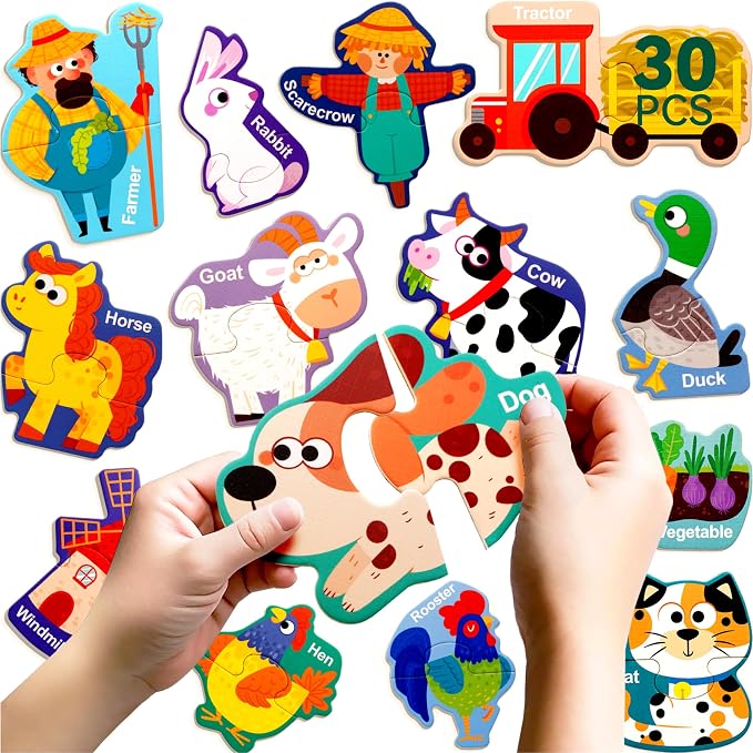 Dotimo 30 PCS Farm Animals Pairing Magnetic Puzzles for Kids 3-5 by Dotimo