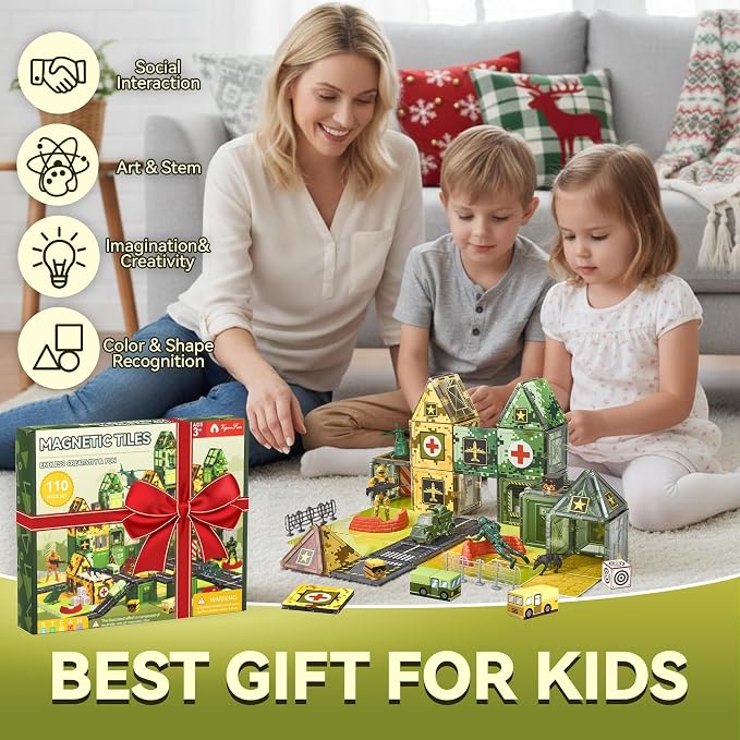 VigorFun Army Toys Magnetic Tiles Building Blocks Set for Kids Ages 3+ - Image 6