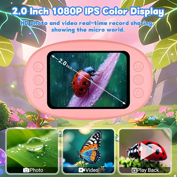 1000X Handheld Microscope for Kids: Pocket Digital Microscope with 2.0''IPS Screen&Photo/Video - Portable Edu Science Kits for Girls Boys - STEM Toys Birthday Gifts Ages 3-6 6-12(Pink) - Image 4
